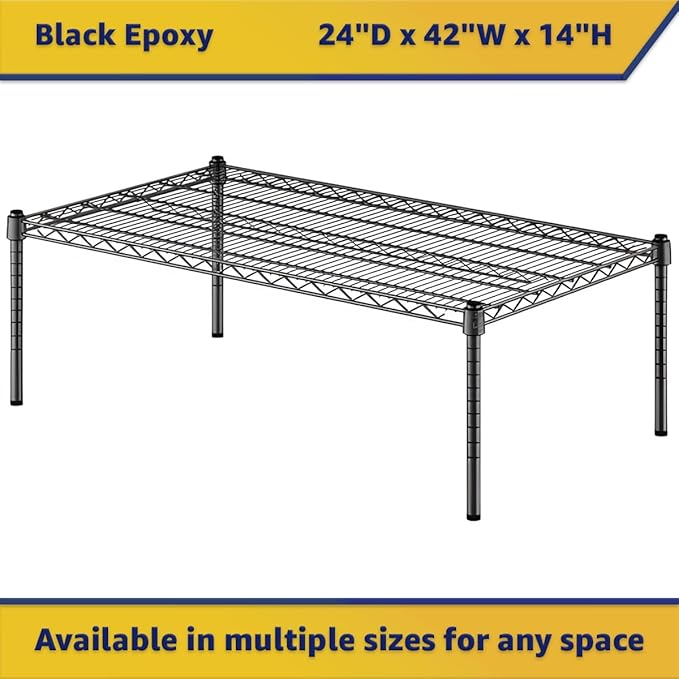 24" x 42" x 14" Black Epoxy Wire Storage Shelf, Dunnage Rack, Commercial 1 Tier Small Shelf