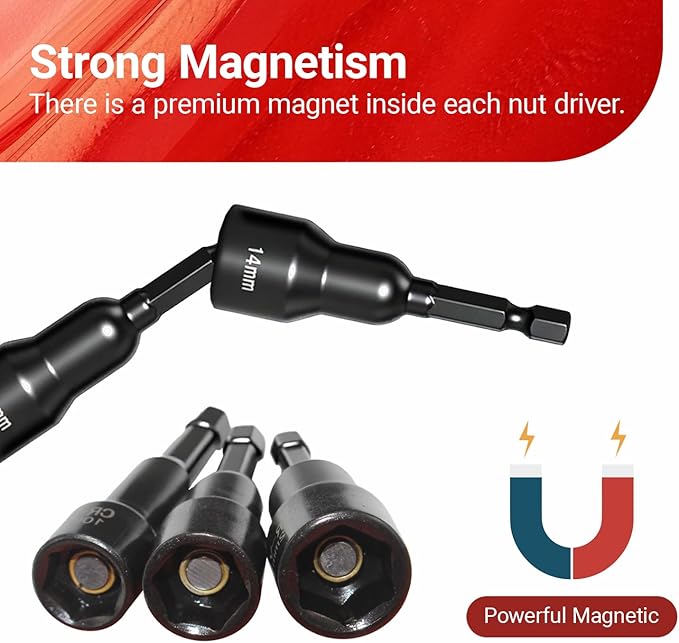 12-Piece Magnetic Nut Driver Set,Impact Power Hex Nut Driver Drill Bit Master Kit, SAE(1/4"-9/16") & Metric(8mm-14mm) Size, 1/4??Quick Install & Release, Cr-V Steel