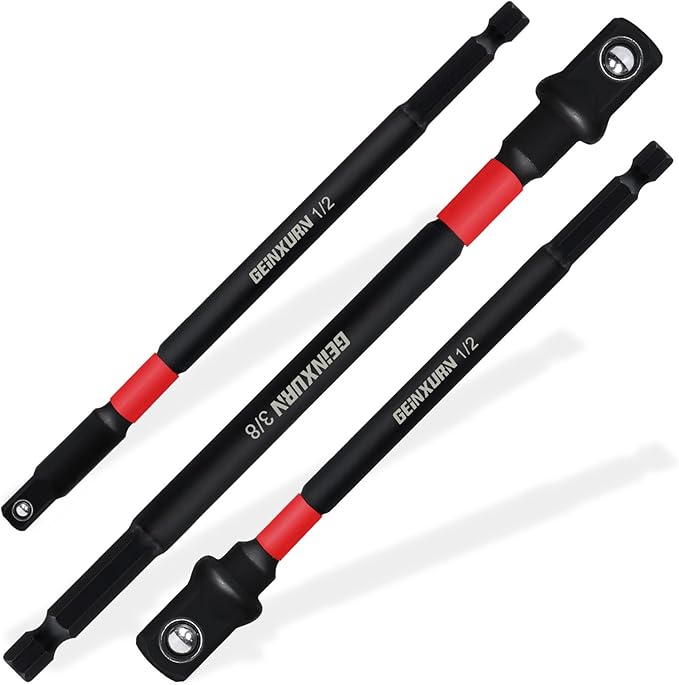 3Pcs Impact Socket Adapter Set,1/4" 3/8" and 1/2" Drive, 6Inches Extension Bit with Holder, Adapt Your Power Drill to High Torque Impact Wrench