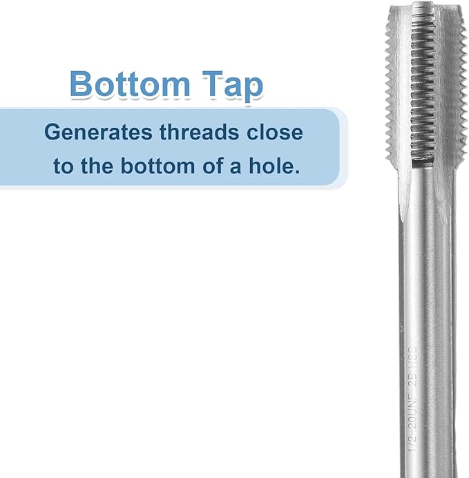 uxcell Hand Bottom Tap 1/2-20 UNF 2B Thread Bottoming Style Threading Taps High Speed Steel HSS6542 Straight Flutes Screw Tapping Tool