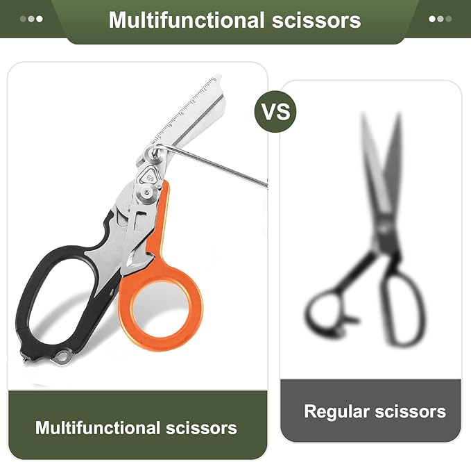 6-in-1 Multi-function Trauma Shears With Holster, Trauma Shears for Nurses Foldable, Heavy Duty Stainless Steel Scissors all Purpose, Outdoor Camping Rescue Scissors Tools（Orange+Black）