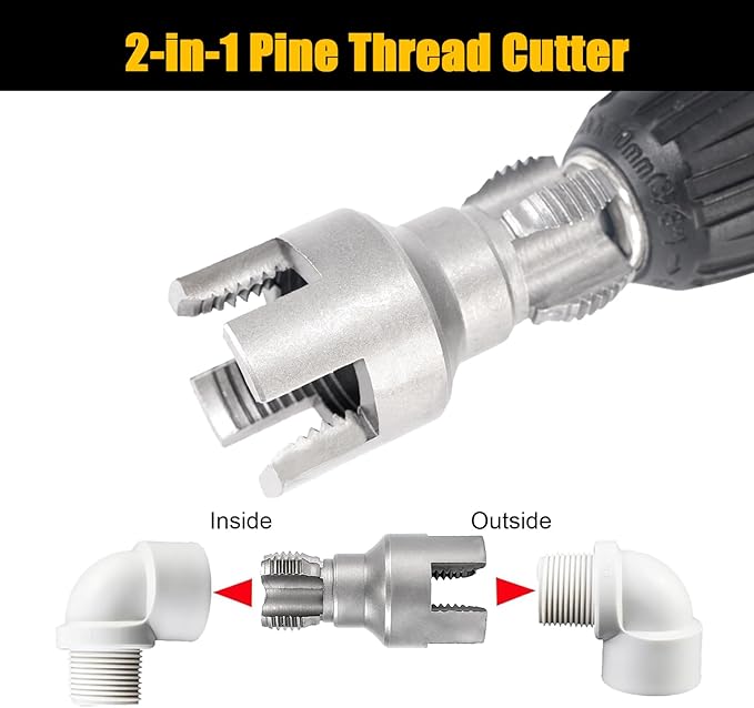 DOVARIUM Integrated Internal & External Pipe Threader - 3/4'' PVC Pipe Threading Tool for Drill, Heavy-Duty for Home PVC Water Pipe Repair & Installation (3/4'')