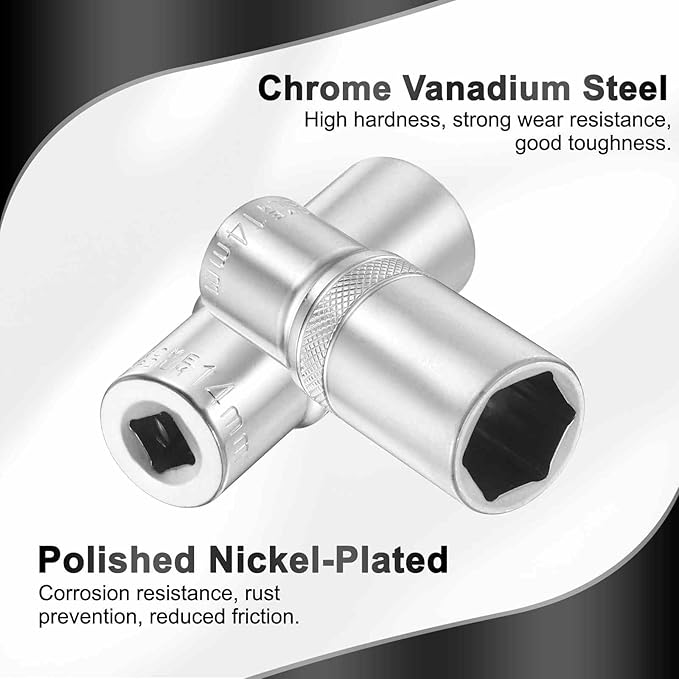 HARFINGTON 6 Points Deep Socket 1/4" Drive 14mm Deep Metric CR-V Steel Polished Nickel Plating Flip Sleeve 50mm / 2" Extra Long Socket Tool for Home Auto Nuts Bolts Repair
