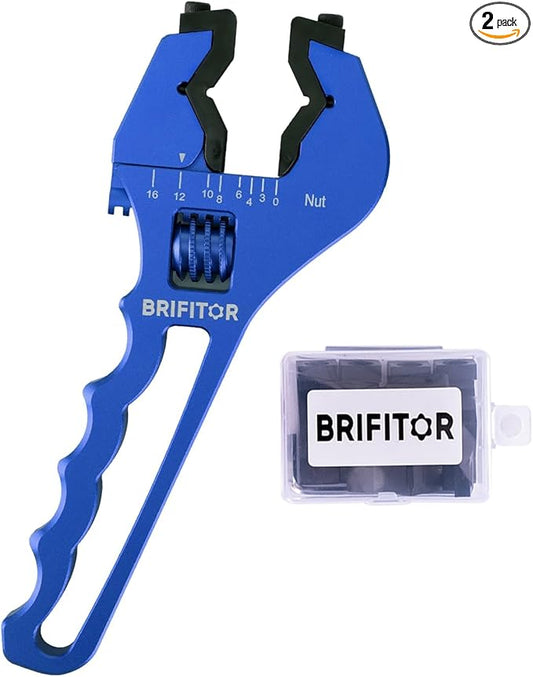 BRIFITOR Non Marring AN Fittings Wrench Adjustable Aluminum AN Wrench For 3AN-16AN Hose End Fittings With Replaceable Hex Type & Flat Type Jaw Protectors, Blue.