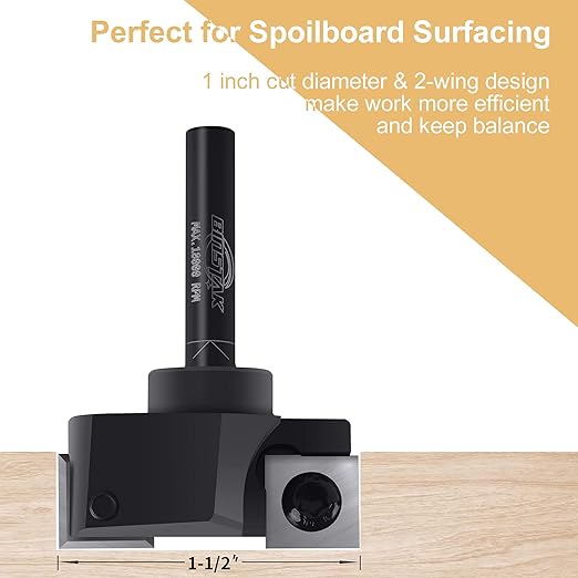 CNC Spoilboard Surfacing Router Bit, 1/4" Shank 1-1/2" Cutting Diameter, Carbide Insert Slab Flattening Router Bits Planing Bit Wood Planer Bit Woodworking Tools by BINSTAK