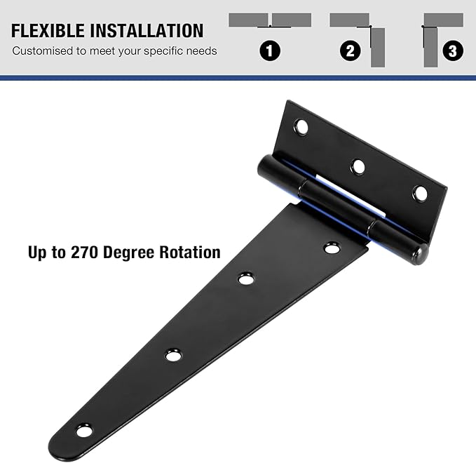 TDCHINGES 8 Inch Heavy Duty T Strap Tee Hinge 6 Pack Barn Farm Fence Gate Door Hinges for Shed Doors Outdoor Kitchen Wood Cabinet Interior Exterior Window Bar Shop Matte Blake Door Hinge Hardware Kit