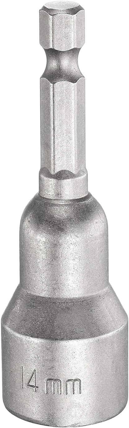 HARFINGTON Nut Driver Drill Bit 14mm Metric Socket 1/4" Hex Shank 2.56" (65mm) Long Magnetic 6-Point Sockets Quick Change CR-V Steel Bolt Setters for Power Drill Drivers