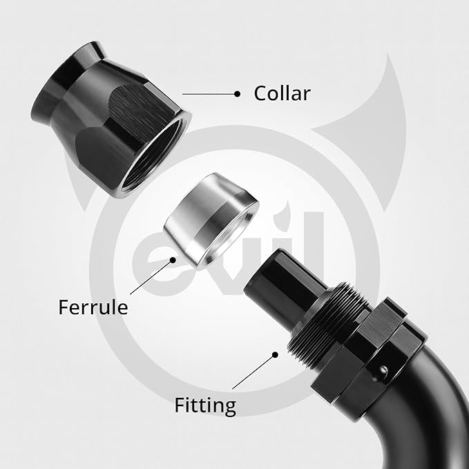 EVIL ENERGY 6AN 45 Degree PTFE One Piece Full Flow End Hose Fitting Aluminum Black 2PCS