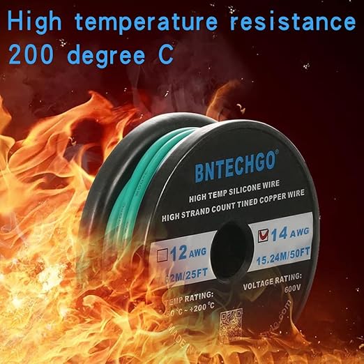 BNTECHGO 14 Gauge Silicone Wire Spool 50 ft Green Flexible 14 AWG Stranded Tinned Copper Wire