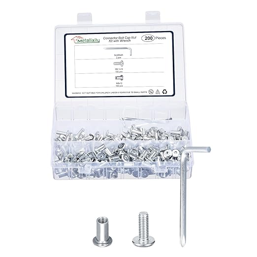 METALLIXITY Furniture Crib Screws Replacement Set with Wrench(M6-1x16mm) 200Pcs, Galvanization Connector Bolts M6 Screw Barrel Nuts Binding Screws, for Chair Cabinet Bed, Silver