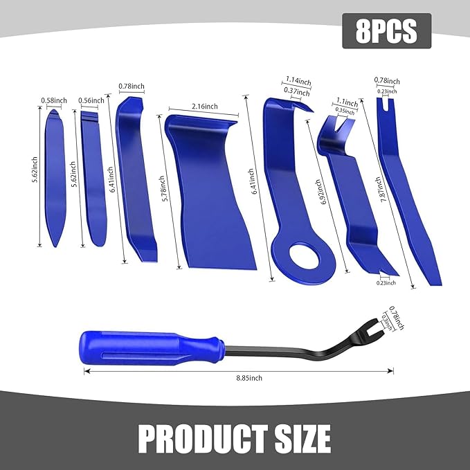 8 PCS Car Trim Removal Tool Kit, Panel Fastener Clips Removal Tool, Vehicle Plastic Upholstery Crowbar for Removing Car Audio, Dashboard, Window Trim Fastener (Blue)