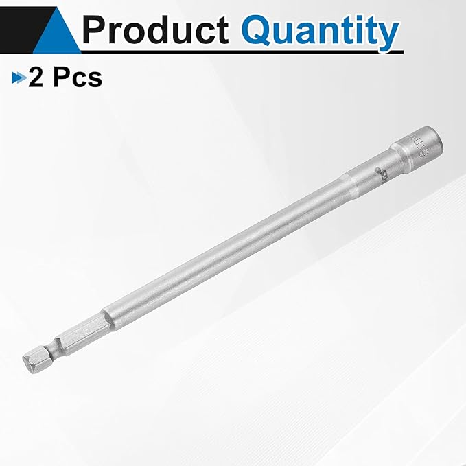 HARFINGTON 2pcs Nut Driver Drill Bit 6mm Metric Socket 1/4" Hex Shank 5.91" (150mm) Long Magnetic 6-Point Sockets Quick Change CR-V Steel Bolt Setters for Power Drill Drivers