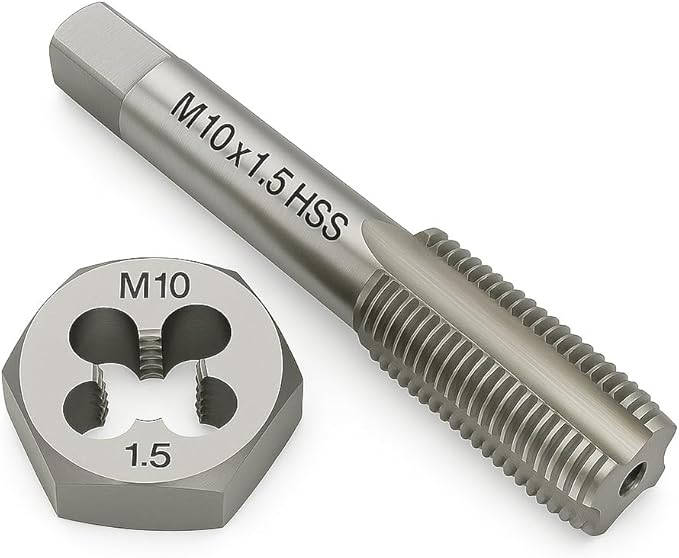 M10x1.5 Metric Tap and Die Set Right Hand HSS Tap & GCr15 Hex Die for Metal Thread Repair