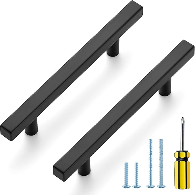Ravinte Black Cabinet Handles 5 Pack 4 inch Matte Black Square Cabinet Pulls Kitchen Hardware 6-3/8 Inch Overall Length Kitchen Drawer Pulls