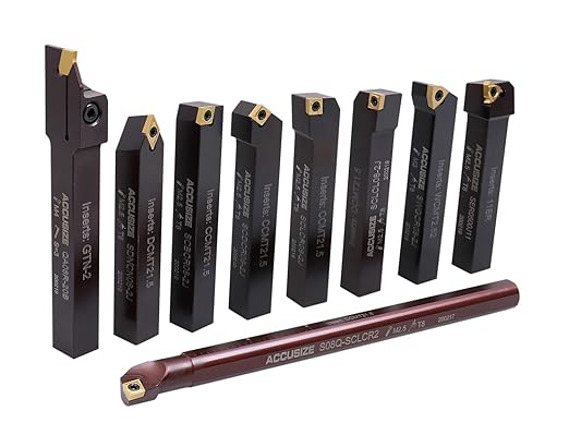 Accusize Industrial Tools 1/2" 9 Pieces/Set, Indexable Carbide Turning Tools and Boring Bar, 2988-0012