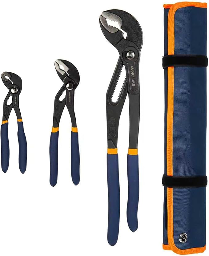 MANUFORE Water Pump Pliers, 7/10/16 Inch Quick Release Groove Joint Pliers with V-Jaw, for Griping Pipes, Rods, Shafts