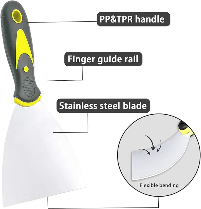 Putty Knife Set, 4 PCS (2,3,4,6 inch) Spackle Putty Knives, Metal Scrapers, Putty Scrapers for Drywall, Putty, Decals, Wallpaper, Baking, Patching and Painting