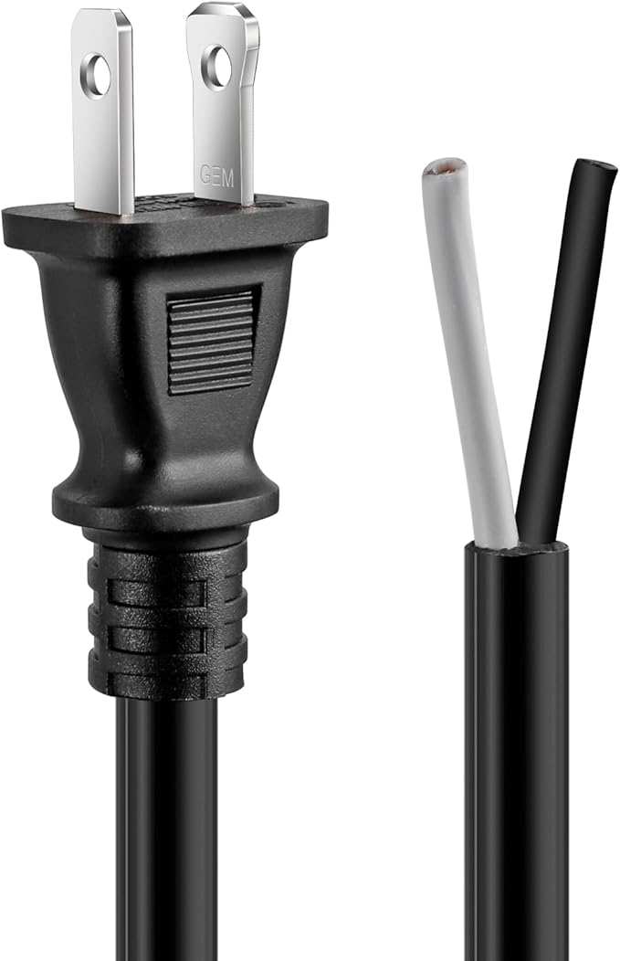 Power Tool Replacement Cord, 2 Prong Polarized 14 Gauge Replacement Power Cord with Open End, Heavy Duty 125V Supply Cable for AC Appliance, NEMA 1-15 Plug UL SJT 14AWG (10FT)