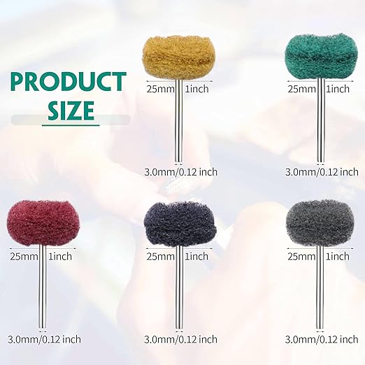 100Pcs Abrasive Buffing Wheels, 1 Inch Buffing Polishing Wheel Set with 1/8 Inch Shank, 20Pcs Each of 80 150 240 400 600 Grit Scouring Pad Abrasive Wheel for Power Rotary Tool, Rust Removal, Polishing