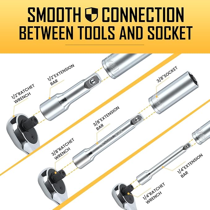 BOEN 225PCS Mechanic Tool Set, 1/4" & 3/8" & 1/2" Drive Socket Wrench Set, Metric and Standard Full Socket Set, with 90-Tooth Ratchet, Auto and Bike Repair with Heavy Duty Case