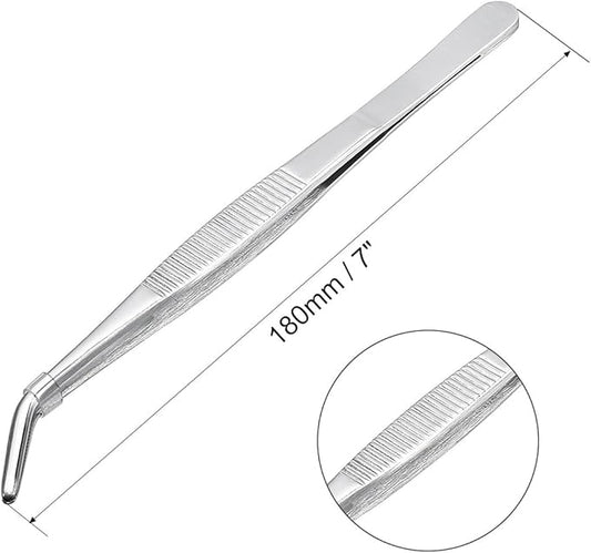 uxcell Stainless Steel Tweezers with Curved Serrated Tip, 7-Inch Length Daily Garden Tool
