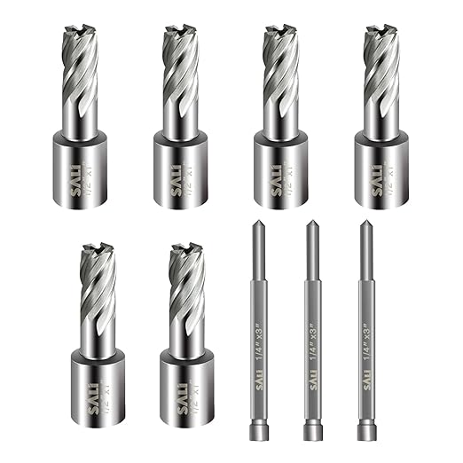 SALI 6 pcs Annular Cutter Diameter 1/2 Inch with Weldon Shank 3/4" (with 2 Flats) Cutting Depth 1" Mag Drill Bit for Magnetic Drill Press HSS Fully Ground Drill with One 1/4"*3" Pilot Pin