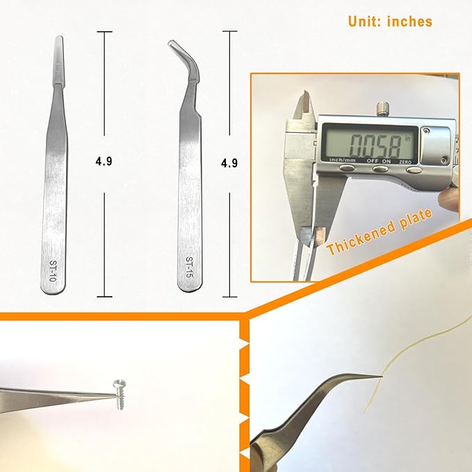 Precision Tweezers Set Anti-Static use for Electronics Soldering, Jewelry-Making, Laboratory & Crafts - Includes Storage Box