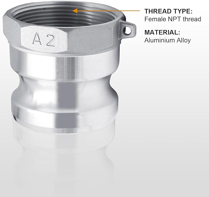 2" Aluminum Cam and Groove Hose Fitting, Global Type A200 Plug x Female NPT Camlock Fitting, Pack of 2