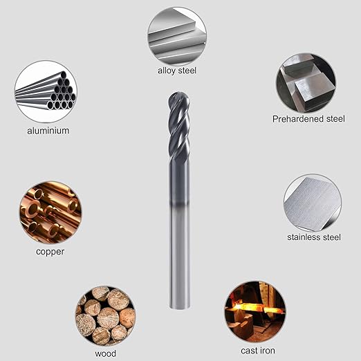 XYunEnZ ISB 4Flutes Carbide Ball Nose end Mill - Micro Grain Carbide End Mill for Alloy Steels/Hardened Steels(5,1/8)