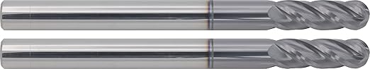 CME 2 pcs Micrograin Carbide End Mills, Ball Nose, TiAlN Coated, 1/2" Mill Diameter, 1 1/2" Length of Cut, 6" Overall Length, 4 Flute, Center Cutting