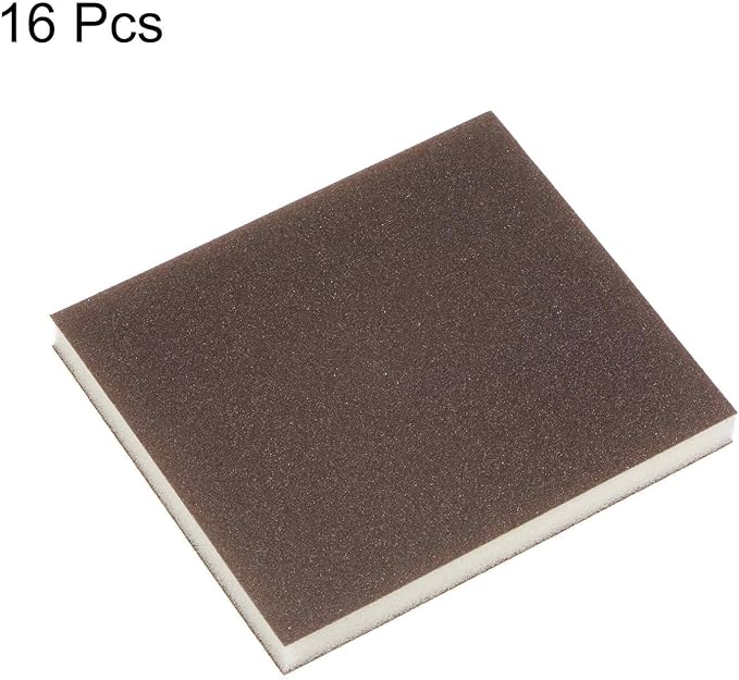 HARFINGTON 16pcs Fine Sanding Sponge Blocks 400-500 Grit Foam Sanding Block Pad for Polishing Kitchen Metal Wood Drywall, 120x100x12mm, Brown