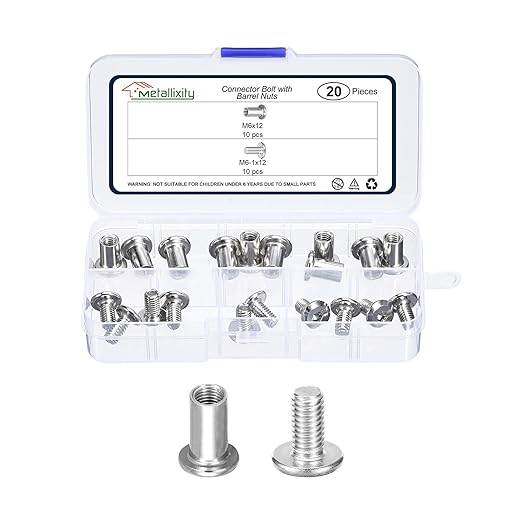 METALLIXITY Crib Screws Replacement Set(M6-1x12mm) 20Pcs Nickel Plating, Connector Bolts M6 Screw Barrel Nuts Binding Screws, for Chair Cabinet Bed, Silver
