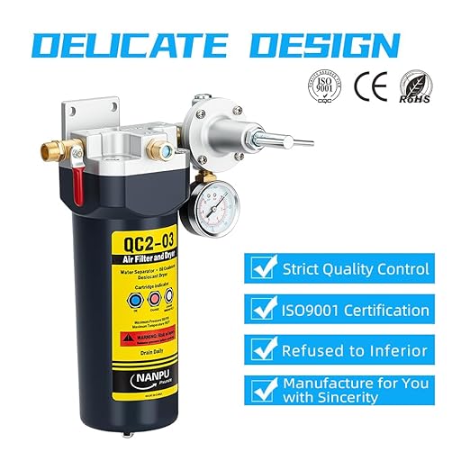 NANPU QC2 1/2" NPT Desiccant Air Dryer with Regulator and Gauge ??Inline Moisture Filter for Air Compressor, 1/2" NPT Ball Valve, 120 CFM, 153 PSI ??Ideal for Spray Painting and Pneumatic Tools
