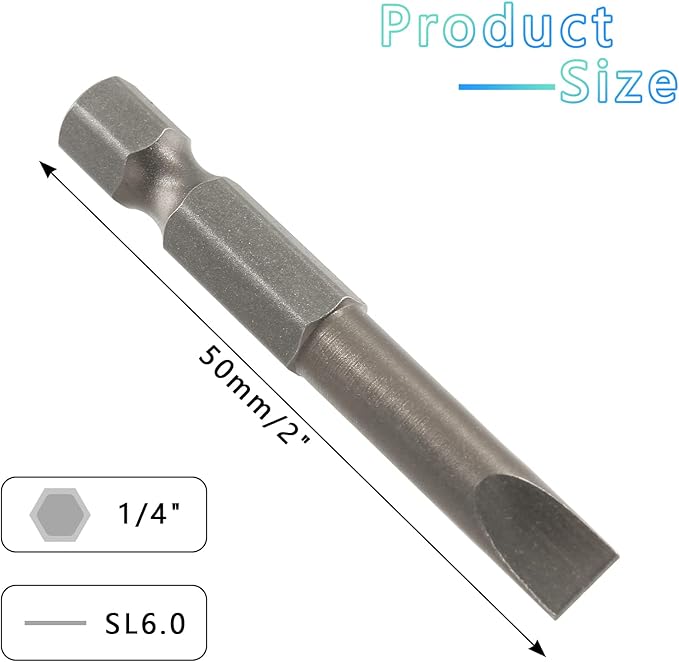10 Pcs SL6 Magnetic Slotted Screwdriver Bits S2 Steel Flat Head Screwdriver Bits with 1/4 Inch Hex Shank, 2 Inch Length