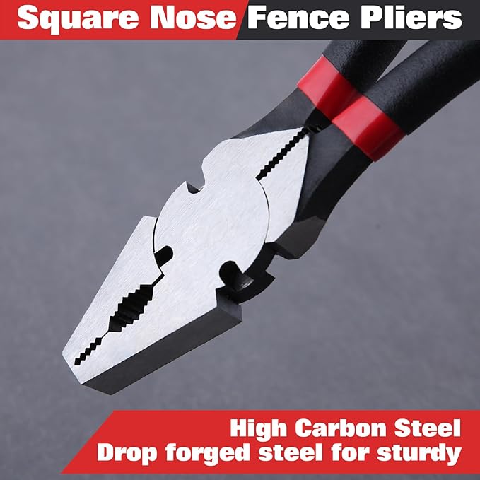 SPEEDWOX 10 Inch Square Nose Fence Pliers, High-Leverage Linemans Pliers with shear-type wire cutters, Multi-purpose Fence Tool