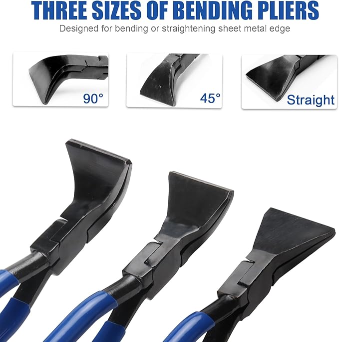 XJX 3-Piece Sheet Metal Hand Seamers, Bending Metal Hand Tools Straight, 45째and 90째 Sheet Metal Bending Pliers Set