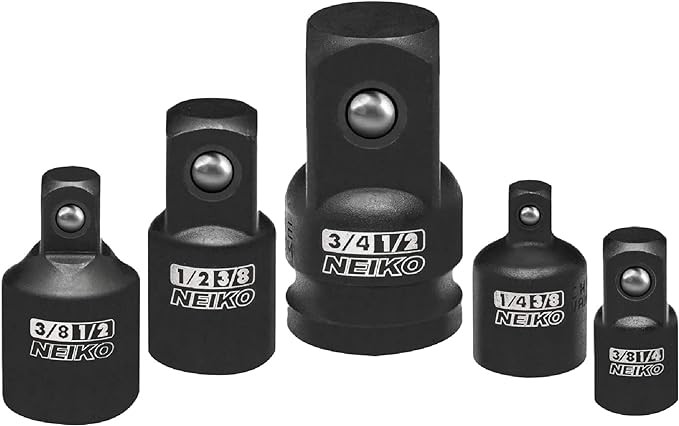 NEIKO 30249A 5 Piece Impact Socket Adapter Set, Standard SAE, 1/4, 3/8, 1/2" Cr-V Steel Impact Driver & Wrench Conversion Kit Socket Reducer, Locking Socket Adapter Set