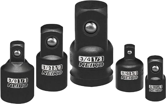 NEIKO 30249A 5 Piece Impact Socket Adapter Set, Standard SAE, 1/4, 3/8, 1/2" Cr-V Steel Impact Driver & Wrench Conversion Kit Socket Reducer, Locking Socket Adapter Set