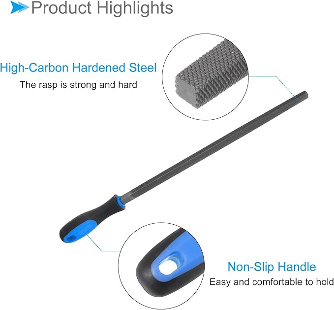 Square File, | 12 Inch File Length |, High Carbon Steel Double Cut File Hand Rasp with Anti-Slip Grip Handle - (Applications: for Shaping Metal Wood Plastic), 1-Piece
