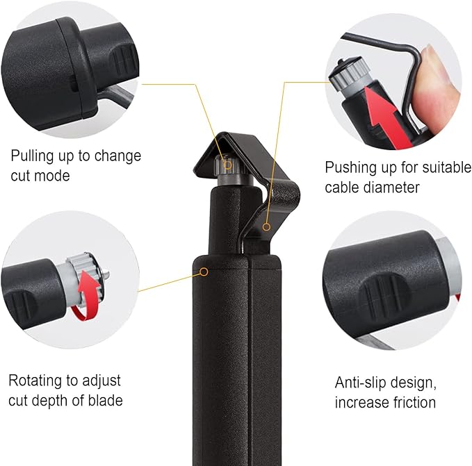 GROWORD Round Cable Stripper Tool - Adjustable Cutting Depth Jacket Slitter - Fast & Precise Removal - 3/16" to 1 1/8" Diameter