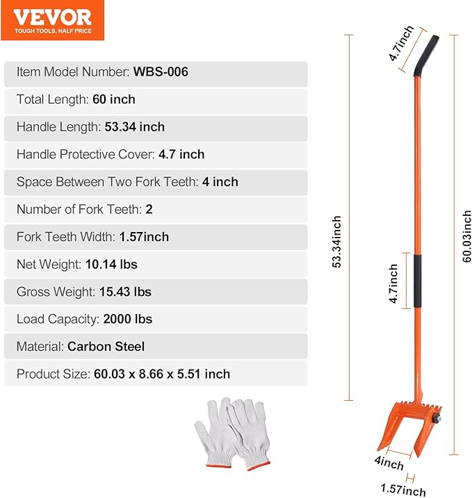 VEVOR 60'' Handle Demolition Bar, 2000 lbs Weight Capacity Flooring/Hardwood/Deck Board Demolition Tool, Multipurpose Demo Tools for Flooring, Framing, Roofing, Trim, Drywall