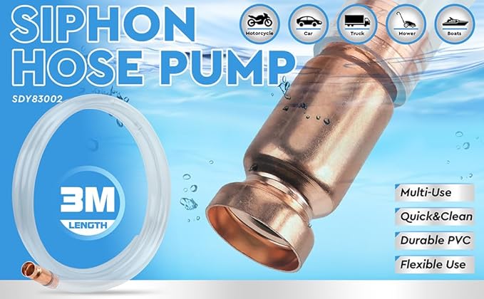 HORUSDY 10FT Multi-Purpose Super Easy Siphon Pump, 1/2??Valve, Durable Virgin Grade Tubing for Gas & Water Transfer, Ideal Siphon Hose for Boats, Cars, Emergency Use, and More