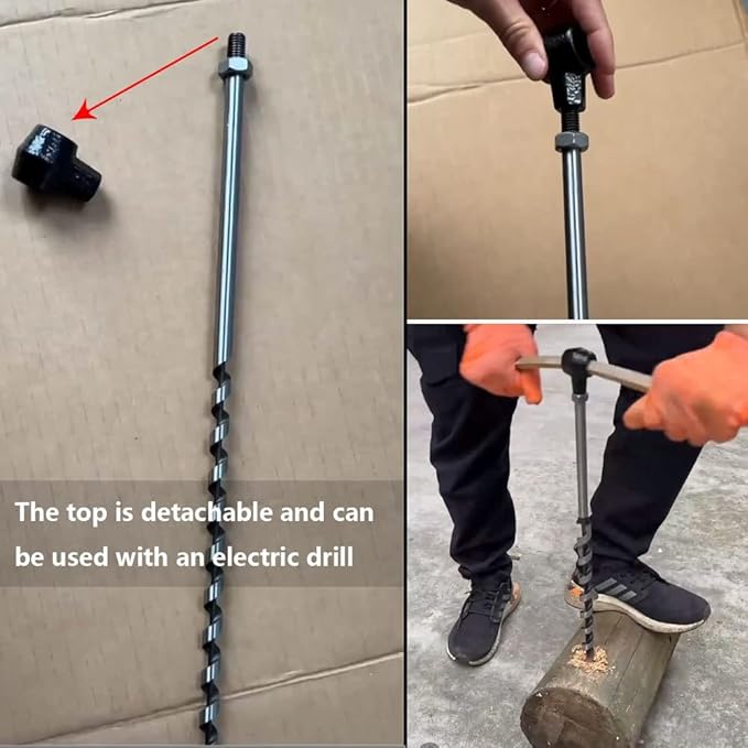 Manual Hand Drill and Hand Wood Auger for Wood Camping Shelter Building, Multipurpose Manual Survival Drill Bit with A Wooden Stick Hand Auger Woodworking Hole Saw Bit to Fix The Tent Nails (Color :