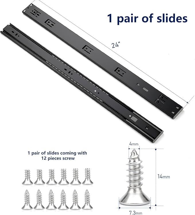 Ravinte 24 Inch Soft Close Drawer Slides 1 Pairs 2 Pack Black Full Extension Ball Bearing Drawer Glide Side Mount