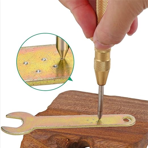 4 Pack Automatic Center Punch, Pamiso 5.1 Inch Spring Loaded Drill Punch Tool,Brass Window Spring Punch Tool, Fixed Point & Car Window Glasses Break