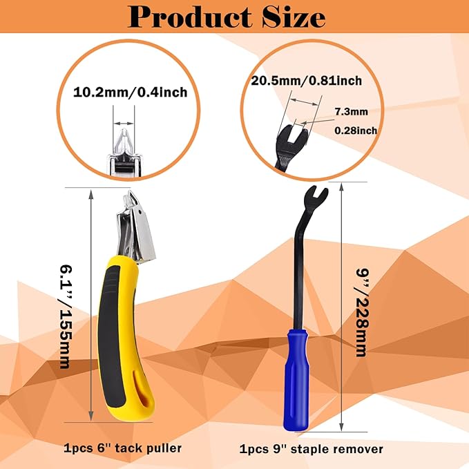 2Pcs Heavy Duty Upholstery and Construction Staple Remover with Upholstery and Construction Staple Puller Tack Puller Tool, for Furniture, Floor,Photo,Carton Frame