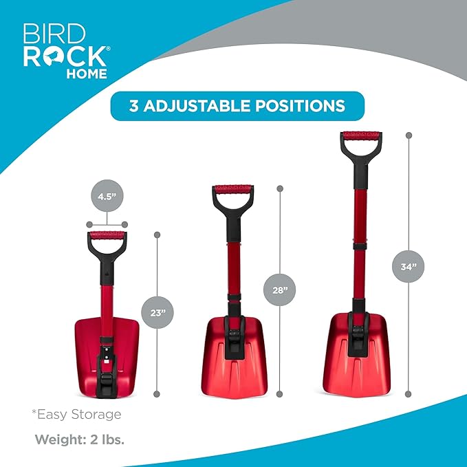 BIRDROCK HOME Folding Emergency Snow Shovel - Compact Tool for Winter Survival, Car, Snowmobiles, ATV - Lightweight Collapsible Gear for Skiing, Camping, Mud, Avalanche, Sand, Adventure - 34?? 2 Pack