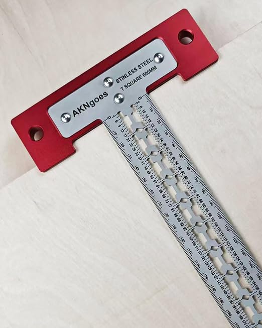 Precision Scriber T Square Ruler, T Square with Support Lips, Built in Scribe Notches, Stainless Steel Architect Ruler for Carpenter Work, Layout and Measuring Tools - 600mm