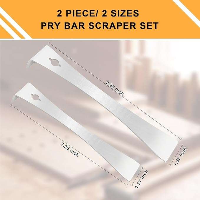 2-Piece 17005 Stainless Steel Pry Bar Scraper Set,7-1/4" & 9-1/4" Flat Pry bar Compact Design Multi-Purpose Tool,Nail Puller Carpentry Tools Pry Tool