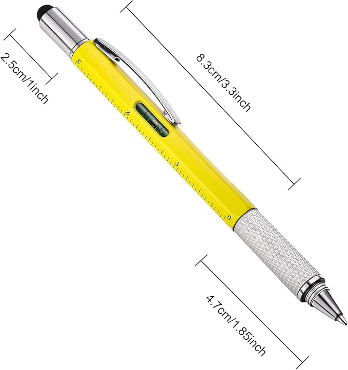 Zhanmai 8 Pcs Gift Pen for Men 6 in 1 Multitool Pen with Ruler Level Refills Screwdriver Stylus Christmas Stocking Stuffers Gift for Men Dad Husband Adults Birthday Present(Black, Yellow)